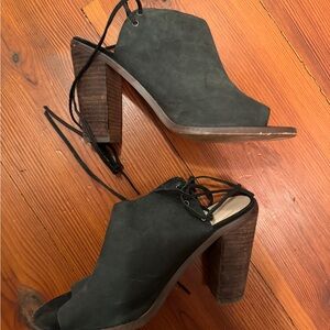 Nine West Black Lace-Up Open-Toe Block Heel Mules